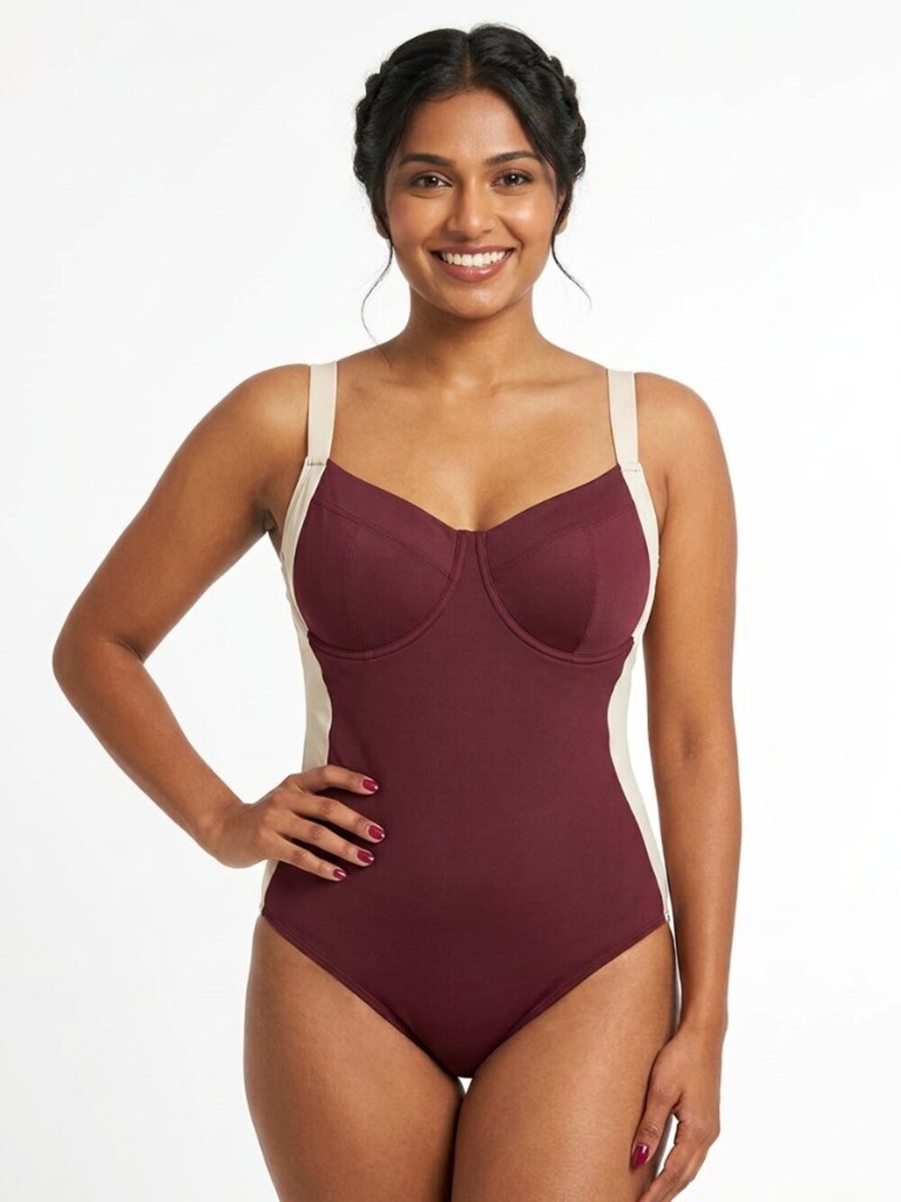 TA3 Lifty Contour Swimsuit 3X Reg/Long H/I Cup Dark Cherry Oat Corset Back Waist
